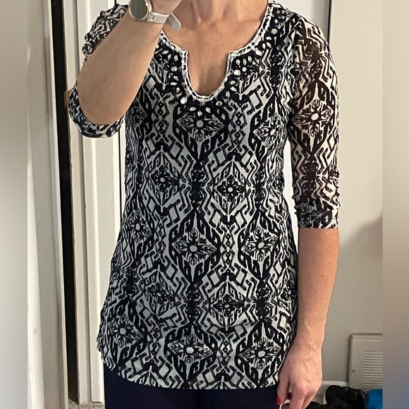 Cleo Petites Black and Grey Tunic with Embroidery and Jewels - Picture 1 of 6